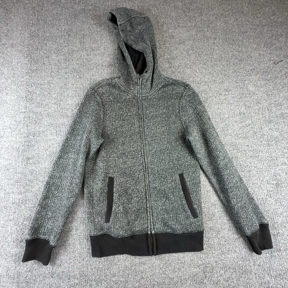 Brooklyn Calling Hoodie Mens XS Gray Herringbone Full Zip Lined Pockets Knit